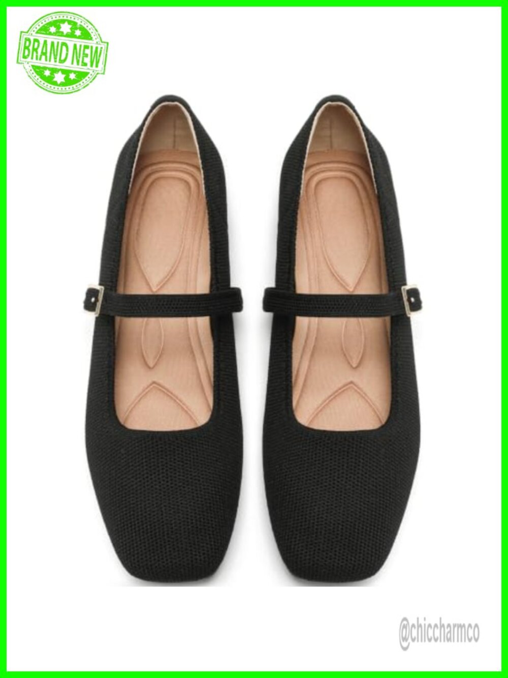 Women's Mesh Mary Jane Flats Square Toe Breathable Knit Ballet Shoes